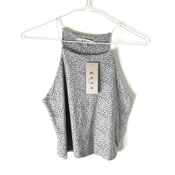 Gaze Grey Animal Print Cropped Halter Tank Top NWT - Picture 1 of 5